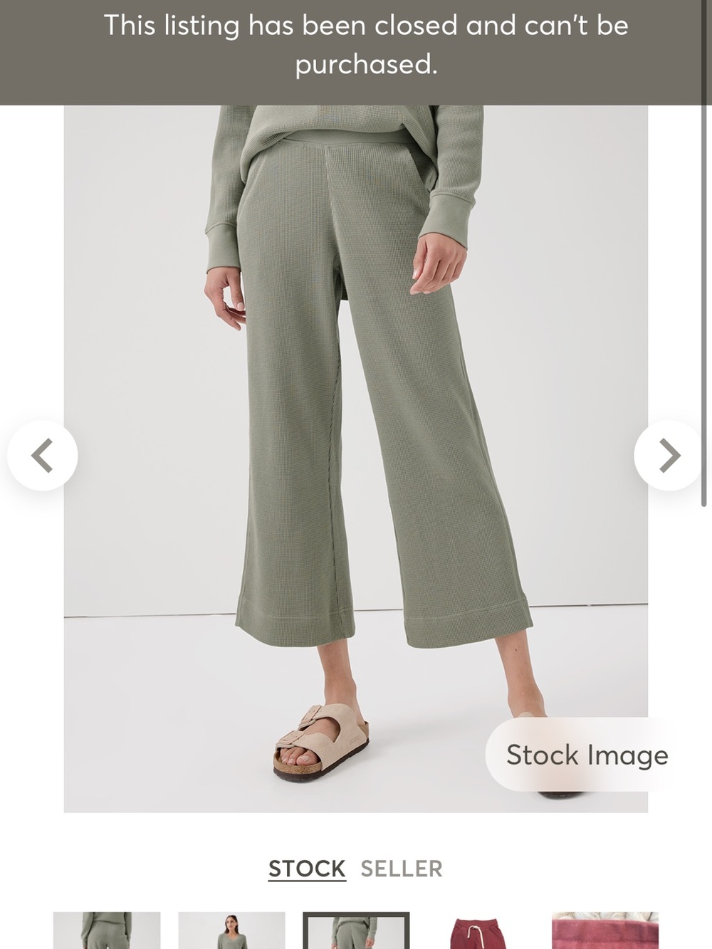 Pact Thermal Waffle Wide Leg Pants Green Size Small - Picture 9 of 9